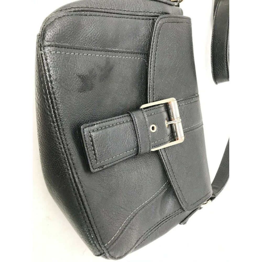 LIZ CLAIBORNE Black Faux Leather Crossbody Bag w Large Front Buckle - Picture 3 of 12
